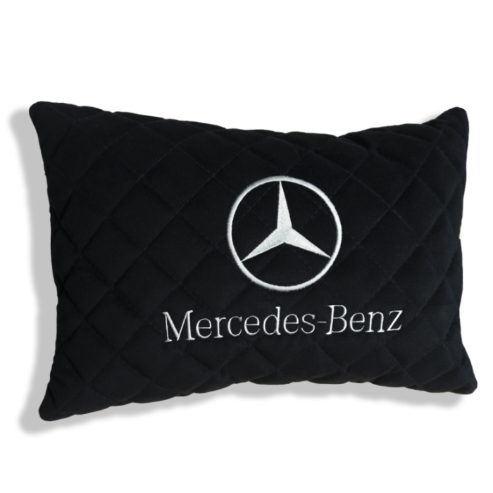 Подушки из алькантары Подушка из алькантары с вышивкой Mercedes-Benz (Черная)