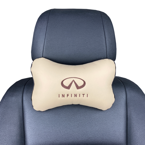 Подушки под шею Подушка под шею бежевая с вышивкой Infiniti (Коричневая)