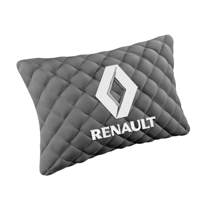 Подушки из алькантары Подушка из алькантары серая с вышивкой Renault (Белая)