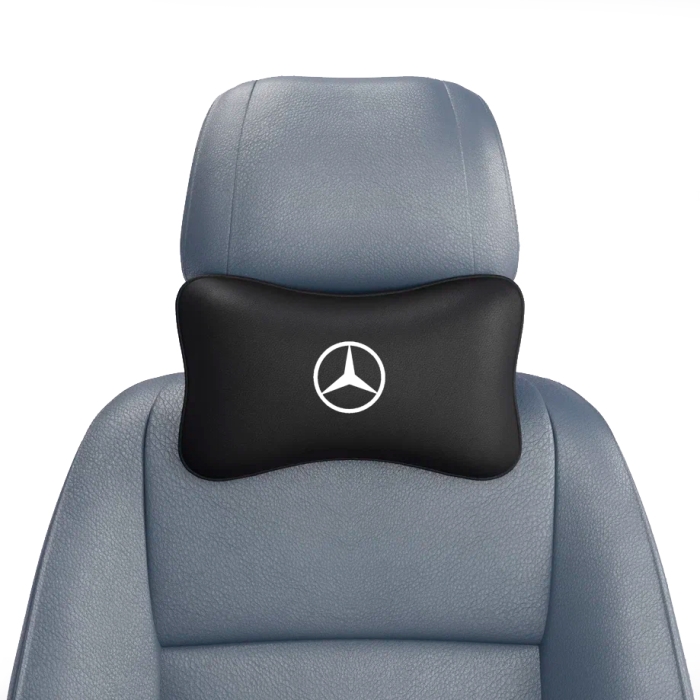 Подушки под шею Подушка под шею черная с вышивкой Mercedes (Белая)