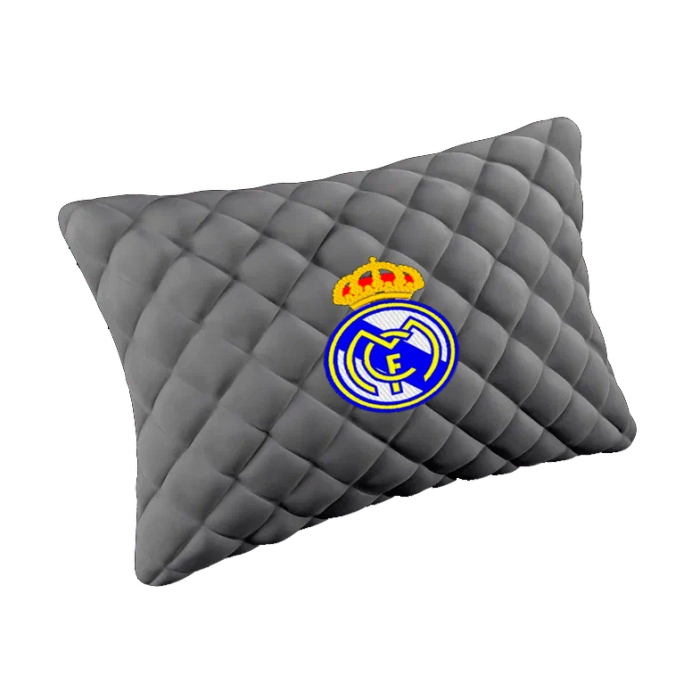 Подушки из алькантары Подушка из алькантары серая с вышивкой Real Madrid